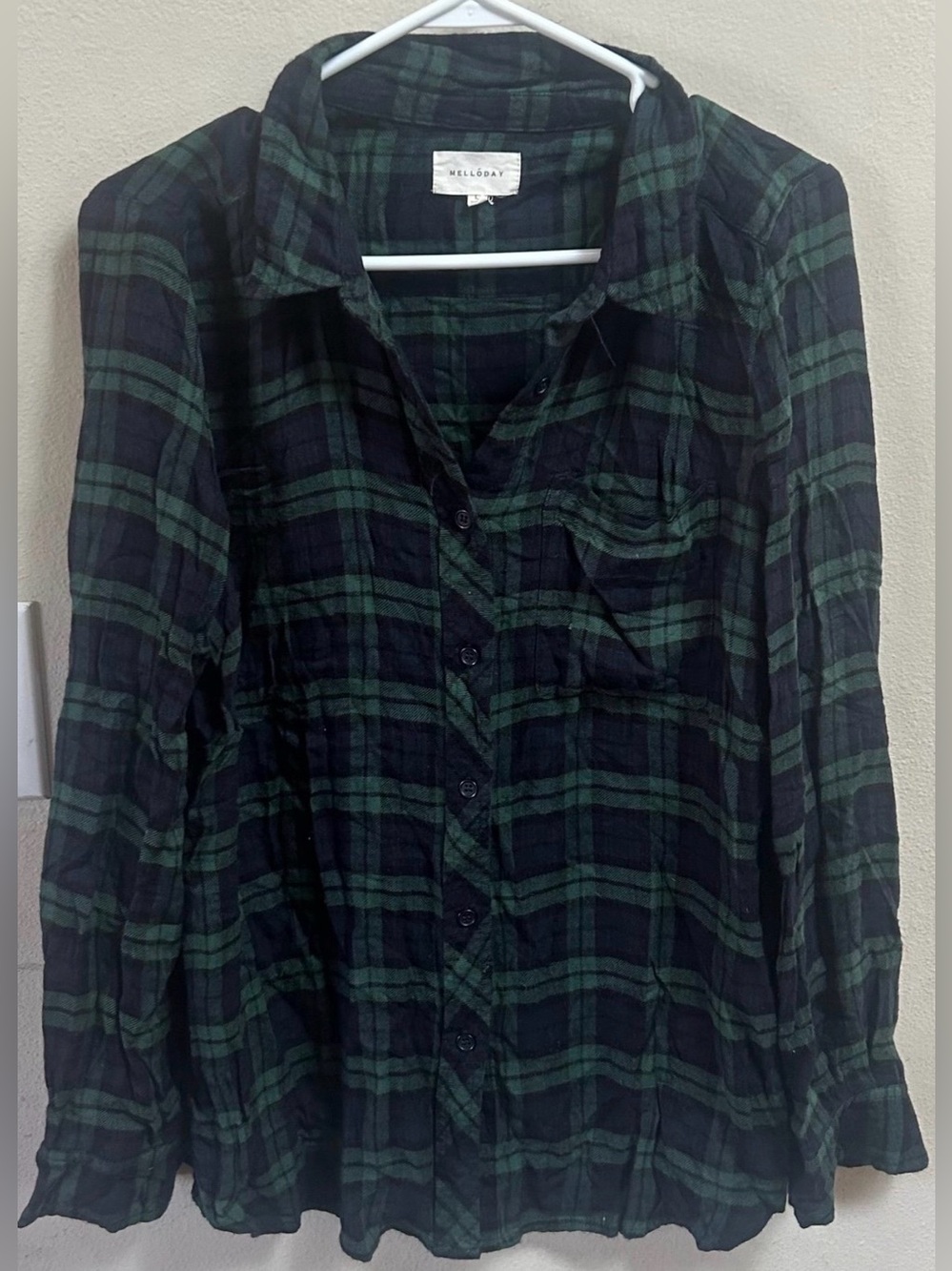 MELLODAY Black and Green Plaid Button-Down Shirt